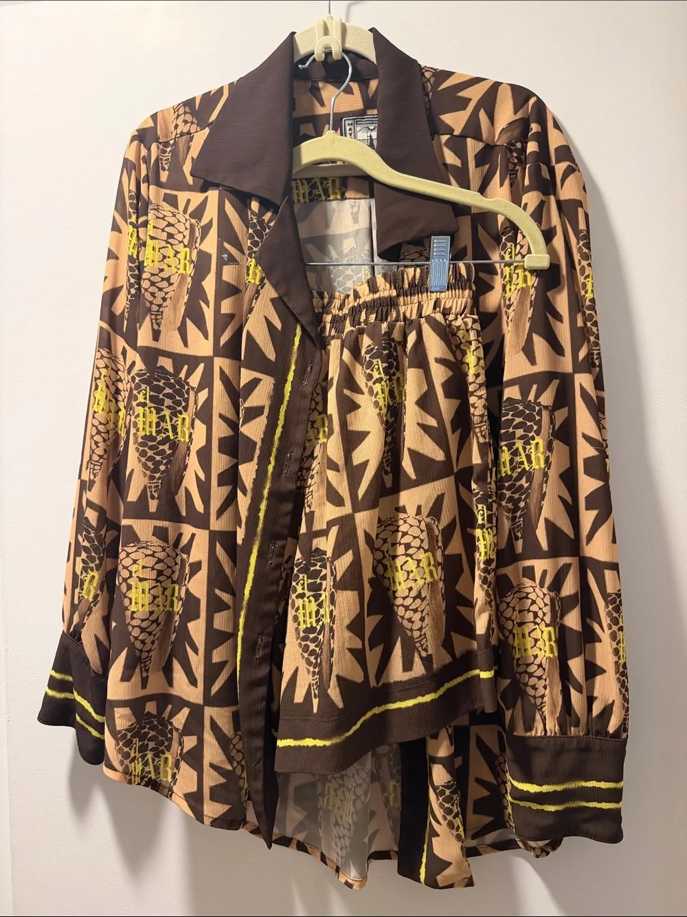 Mayorga Brown & Tan Pinecone Print Two-Piece Set with Yellow Accents - Picture 1 of 7